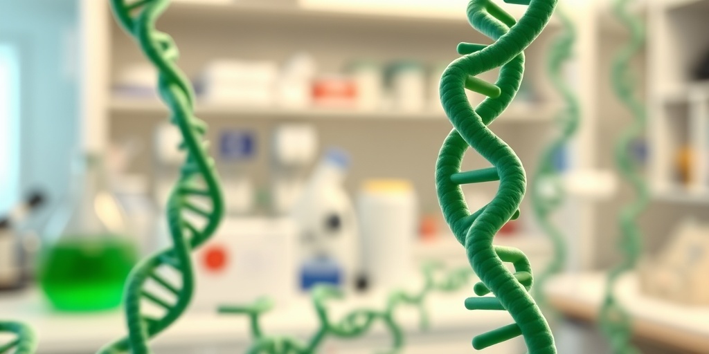 A 3D render highlights the missing X chromosome in Turner Syndrome, set in a laboratory filled with scientific equipment.  3.png