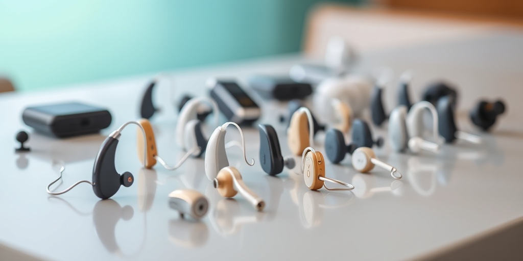 A close-up showcases advanced hearing aids on a sleek table, highlighting innovation in hearing health technology. 5.png
