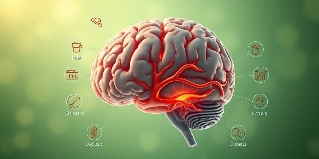 A detailed brain illustration showcasing TIA-affected areas, surrounded by icons of common health risks.  3.png