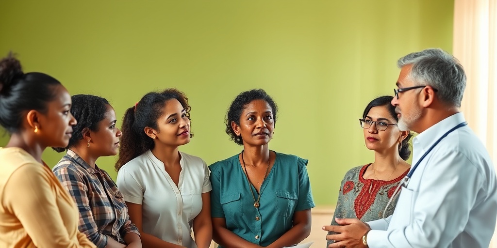 A diverse group discusses goiter risk factors, highlighting community awareness in a health setting.  3.png
