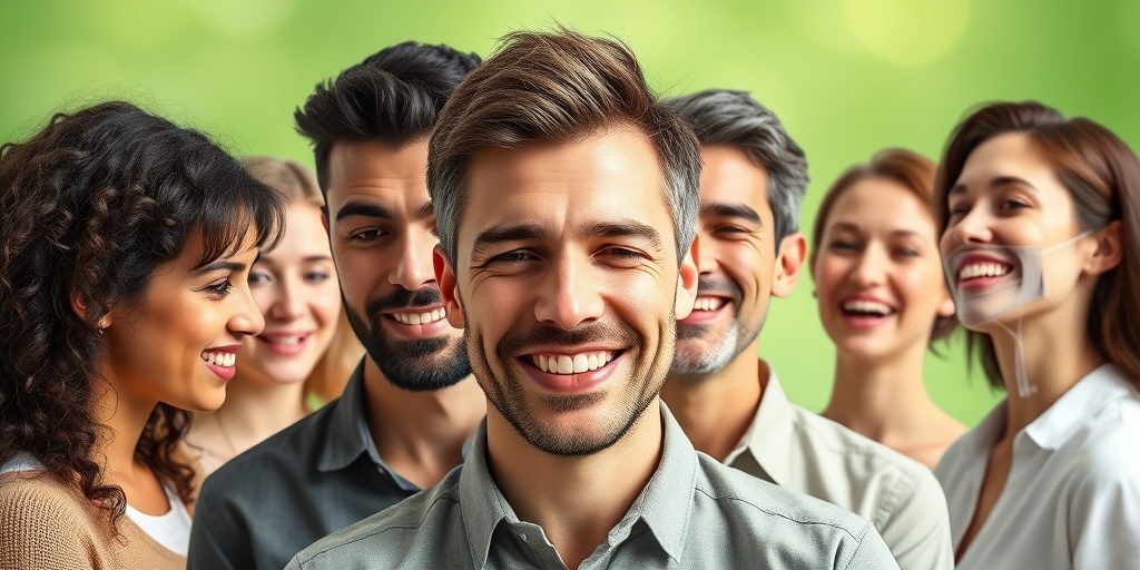 A diverse group displays various TMJ Disorder risk factors, with a harmonious green and creamy white background symbolizing wellness.  3.png