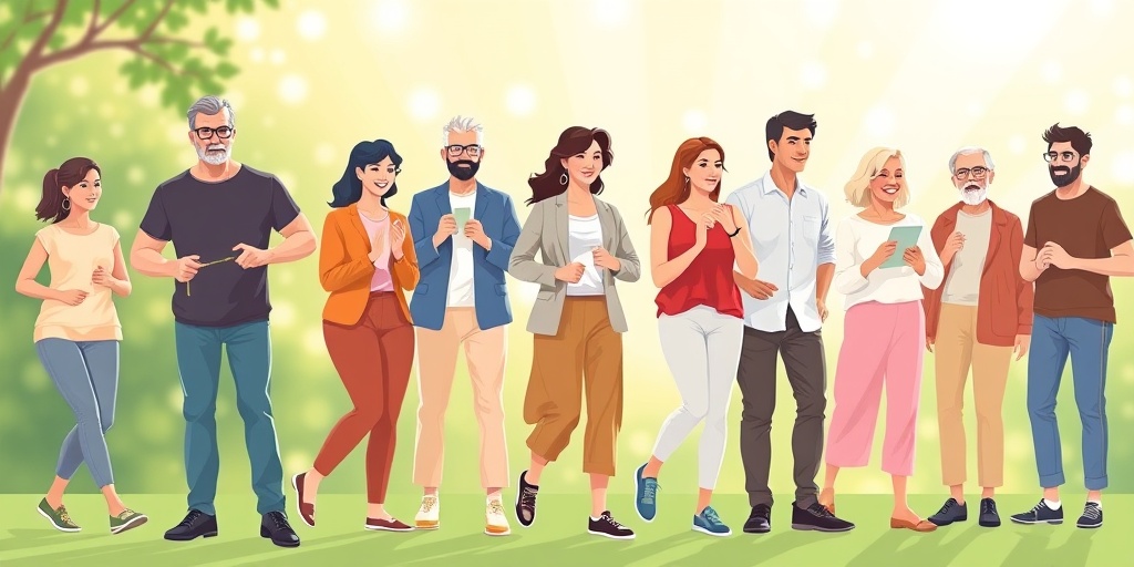 A diverse group of individuals showcases risk factors for hereditary benign tremor in a vibrant community setting.  3.png