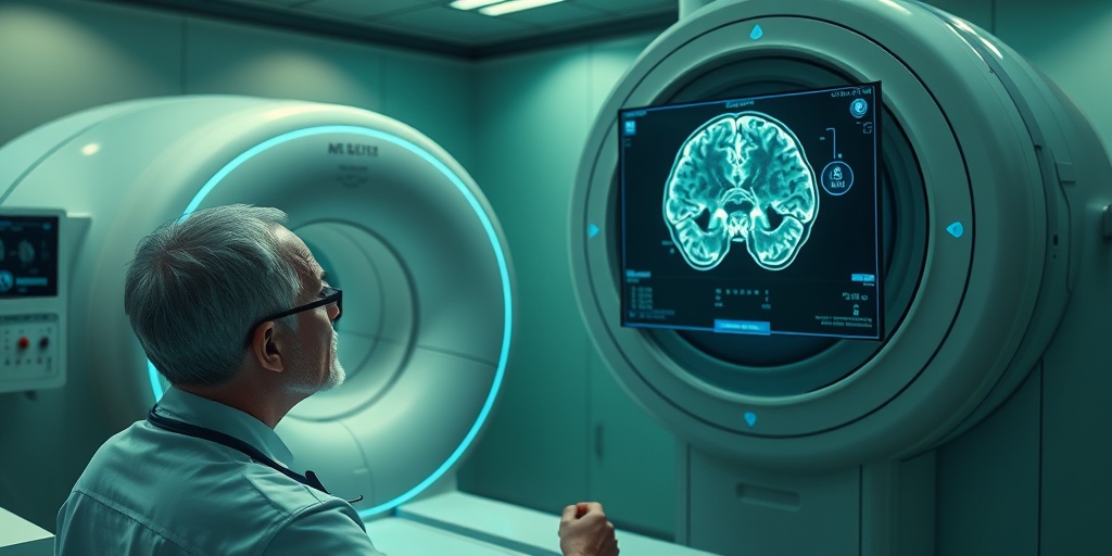 A doctor examining a brain MRI in a modern facility, emphasizing the importance of accurate diagnosis for Globoid Cell Leukoencephalopathy.  3.png