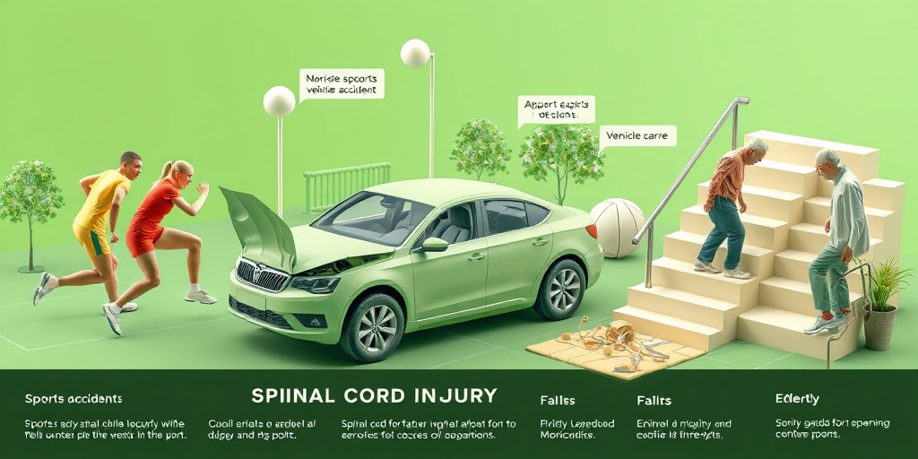 A dynamic 3D render displays various spinal cord injury risk factors, including sports, accidents, and falls.  3.png