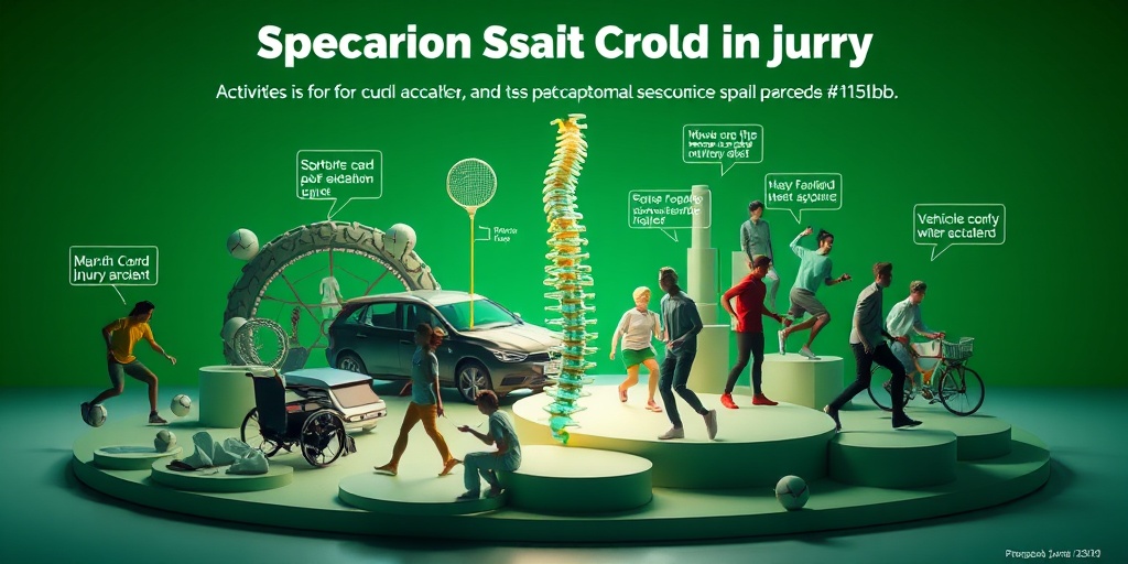 A dynamic 3D render highlights spinal cord injury risk factors, depicting sports and accidents with dramatic lighting in a green-blue environment.  3.png