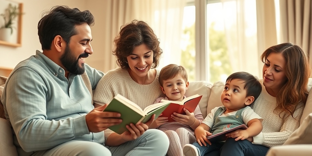 A family shares a cozy moment in their living room, engaging in activities that highlight love and resilience amidst Alexander Disease.  5.png