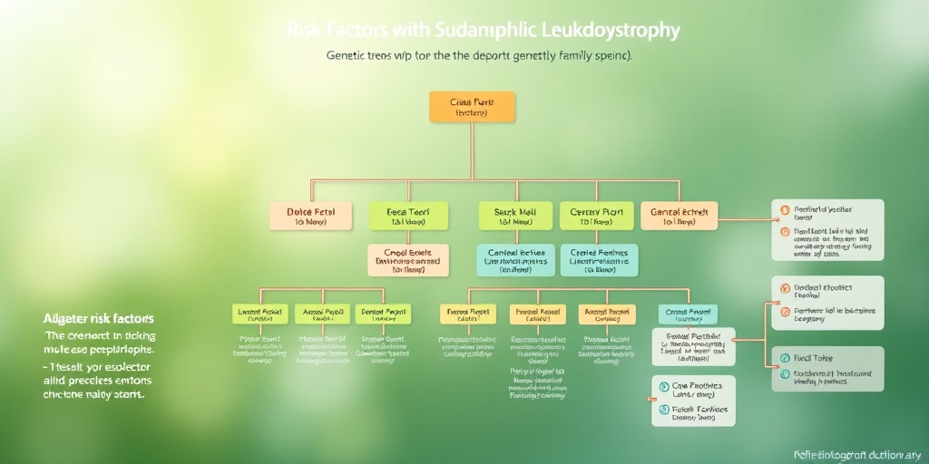 A family tree diagram visually representing genetic risk factors for Sudanophilic Leukodystrophy, set against a harmonious green and blue backdrop.3.png