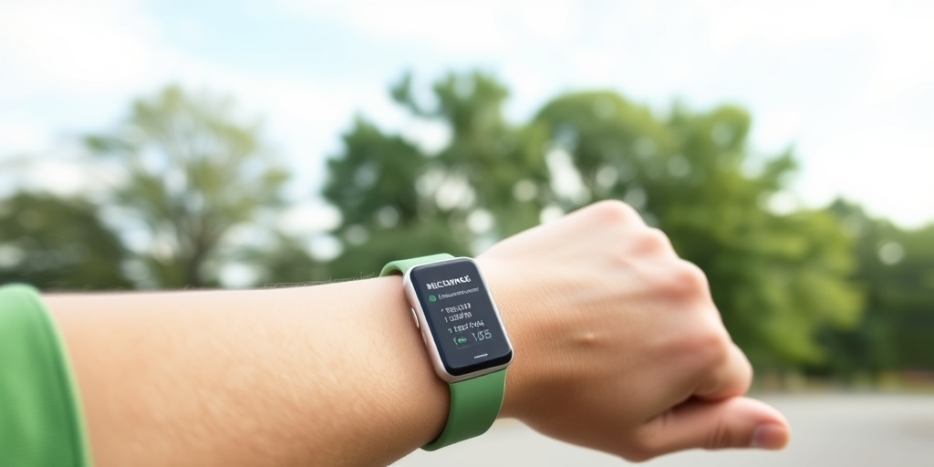 A fitness tracker on a wrist in a serene outdoor setting, emphasizing the importance of monitoring physical activity.  3.png