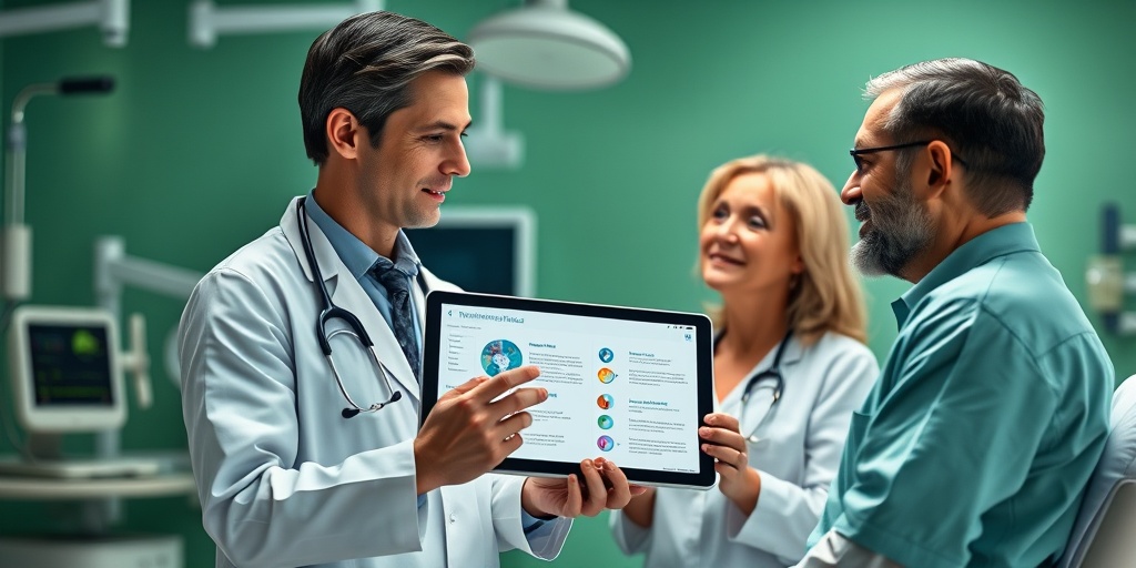 A healthcare professional discusses treatment options with a hopeful patient in a modern medical facility. 4.png