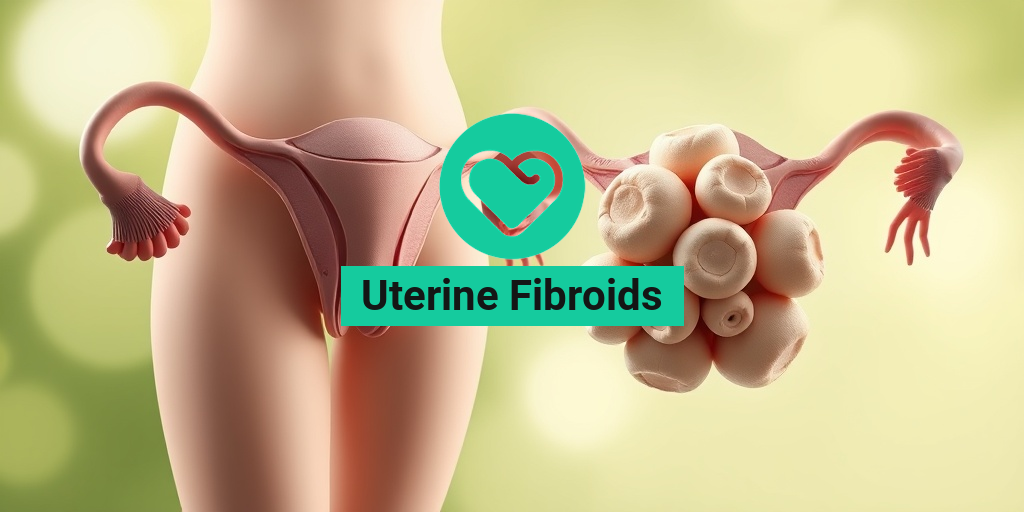 A healthy uterus contrasts with a fibroid-affected uterus, highlighting size and shape differences in a calming setting. • Yesil Health AI