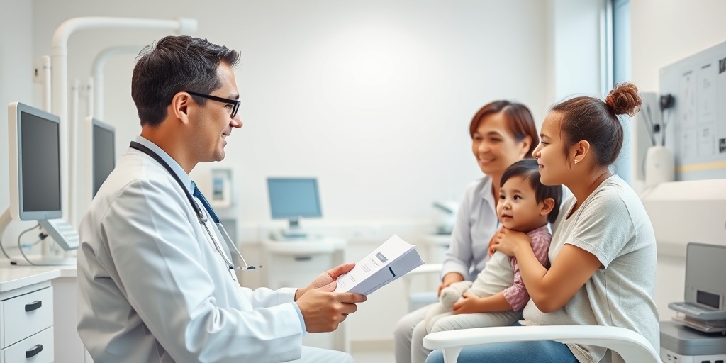 A medical professional discusses treatment options with a family in a modern clinic, emphasizing proactive care.  4.png