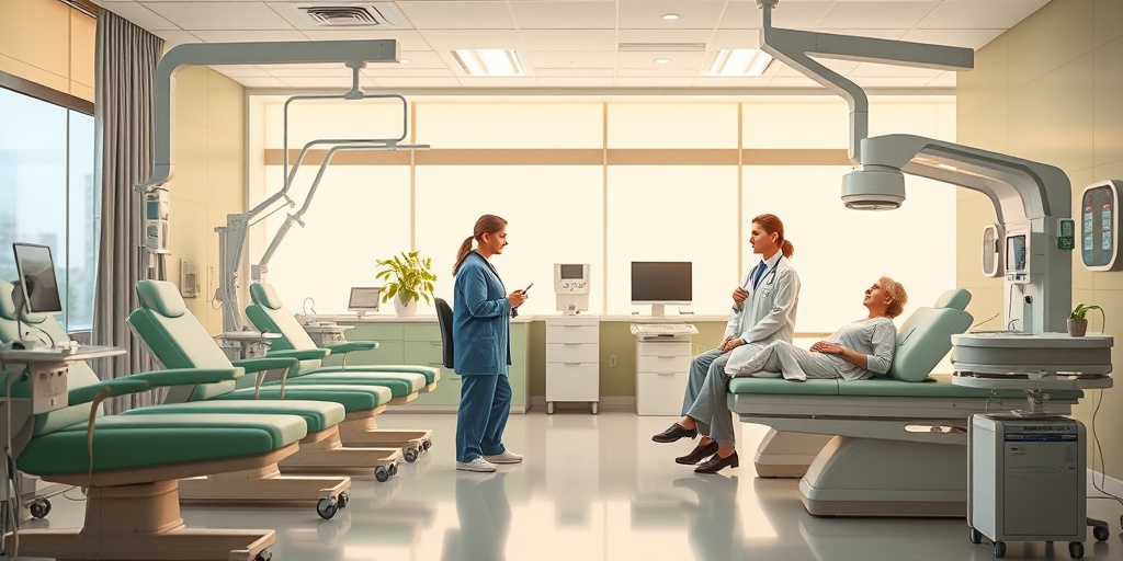 A modern treatment room features a healthcare team discussing options with a hopeful patient, surrounded by advanced equipment.  4.png