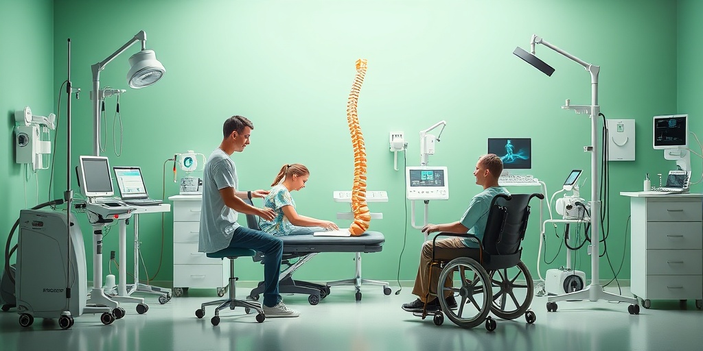 A patient engages in physical therapy surrounded by rehabilitation equipment, symbolizing hope and recovery in a soothing environment.  4.png