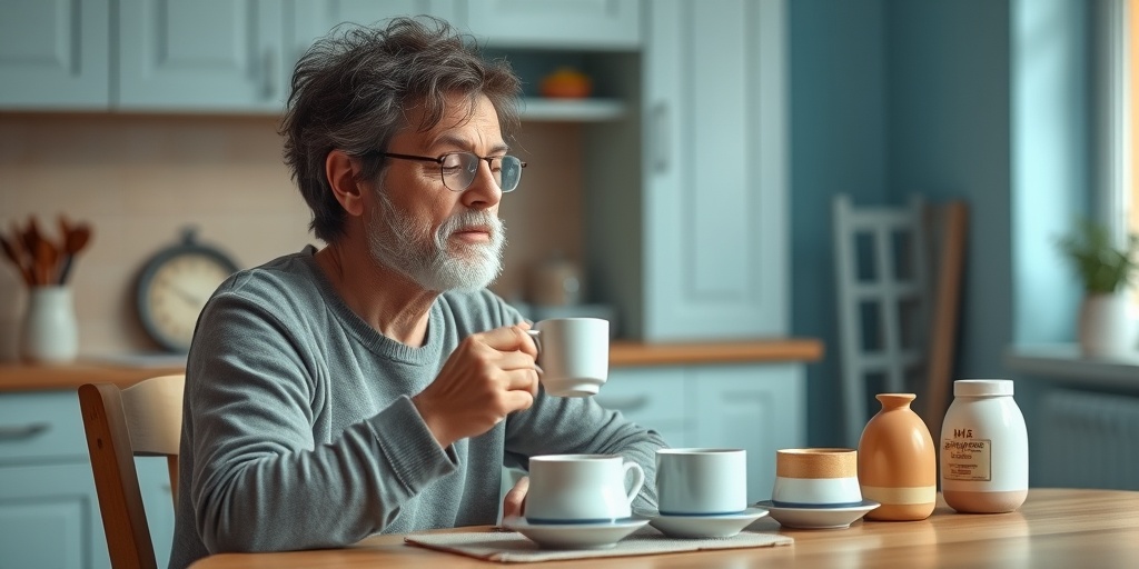A person at a kitchen table sips tea and practices relaxation techniques, showcasing resilience amidst the challenges of TMJ Disorder.  5.png