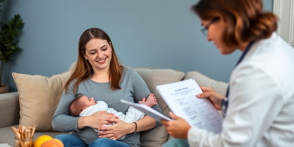 A postpartum woman reviews her care plan with a provider, reflecting support and ongoing health management after gestational diabetes.  5.png