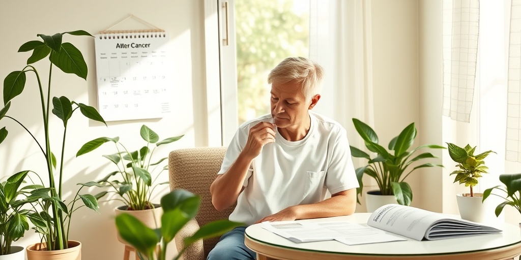 A serene home scene of a patient applying soothing cream, surrounded by plants, emphasizing recovery and self-care after skin cancer.  5.png