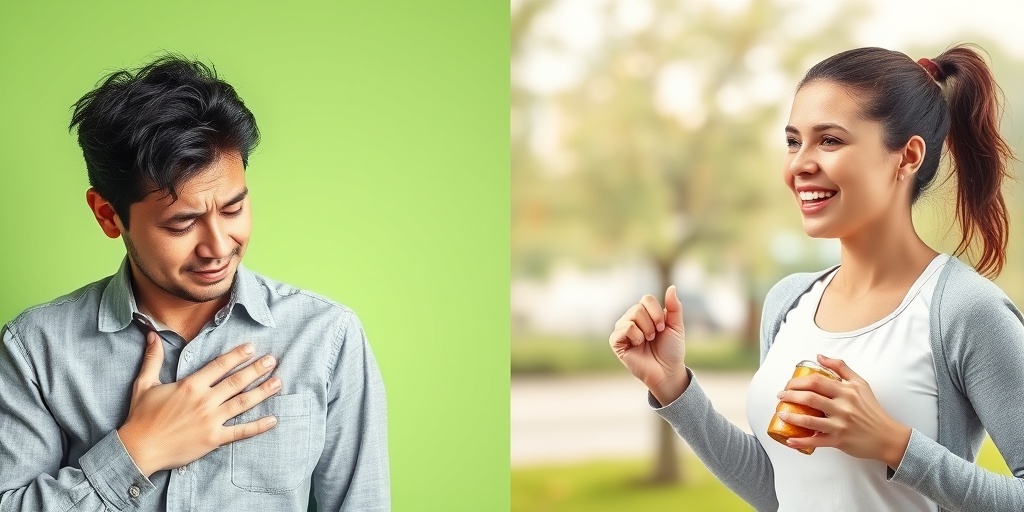 A split image contrasting stress and wellness, depicting fatigue on one side and vitality through healthy activities on the other.  3.png
