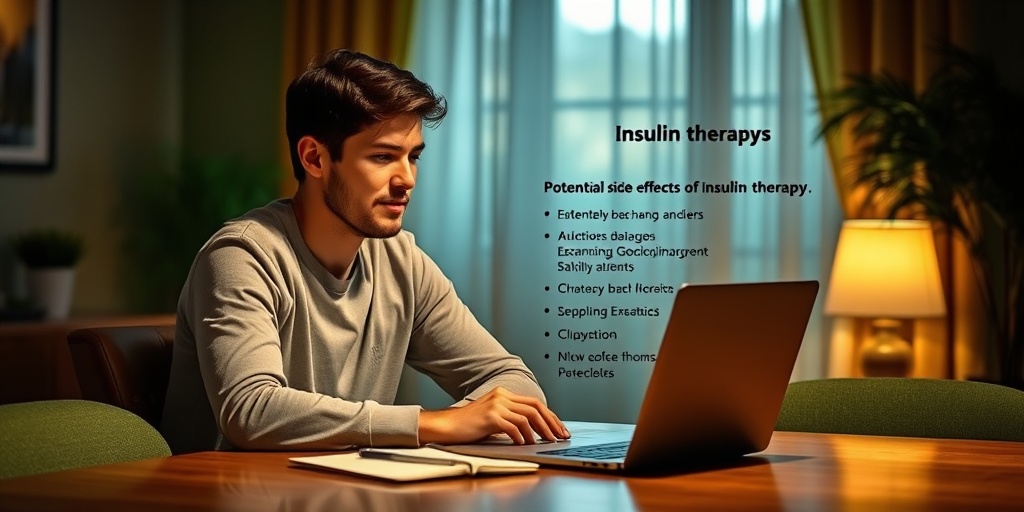 A thoughtful individual reviews insulin therapy side effects at a table, promoting education and awareness in diabetes management.  4.png