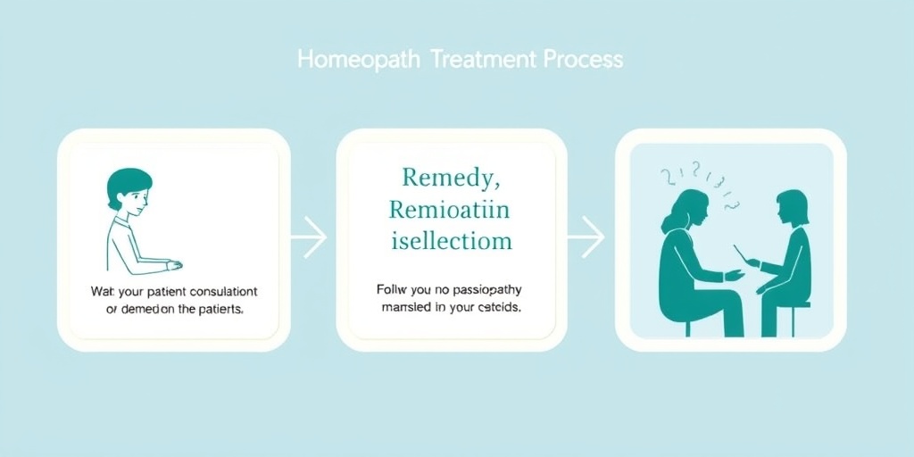 A visual guide detailing the homeopathy treatment process, emphasizing collaboration between practitioner and patient in soft green tones.  5.png