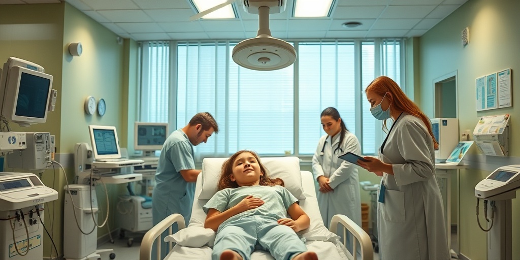 A young girl receives hormone therapy in a supportive medical facility, surrounded by caring healthcare professionals and educational materials.  4.png