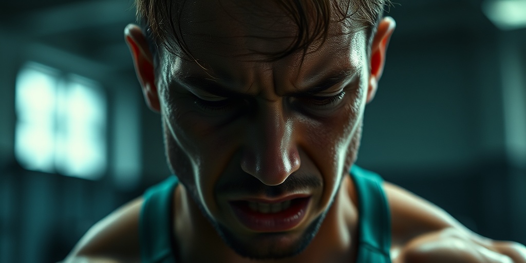 An athlete shows signs of overexertion during a workout, capturing determination and the need to listen to one's body.  4.png