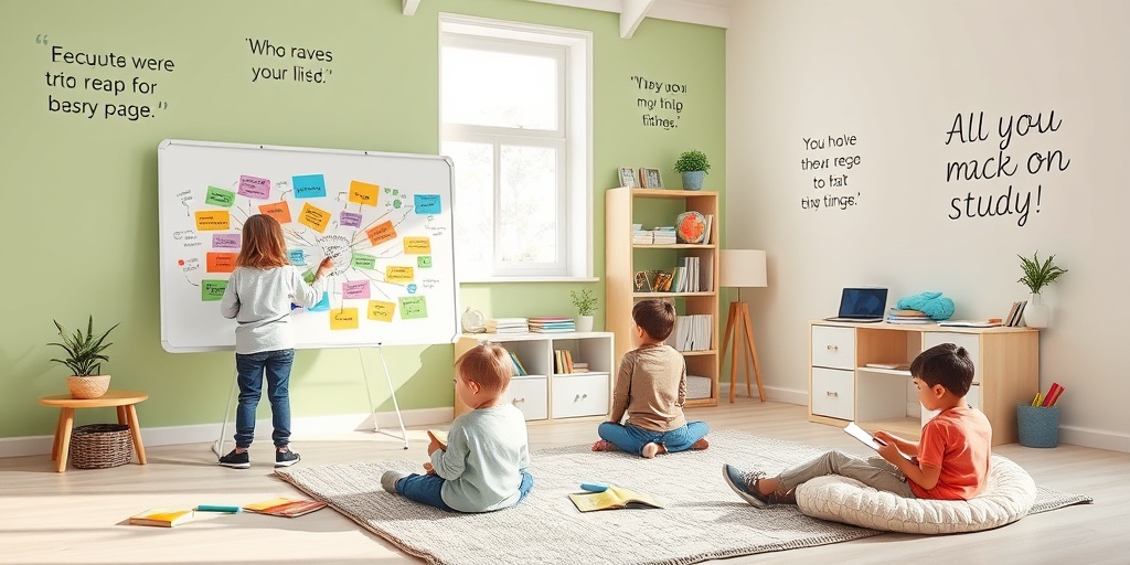 Children engage in effective study techniques, using mind maps and flashcards in a bright, inviting study space.3.png
