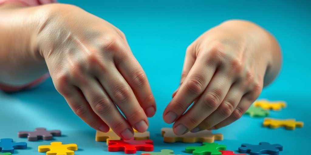 Close-up of a child's hands on a puzzle, illustrating joint stiffness and determination against MPS I challenges.  2.png