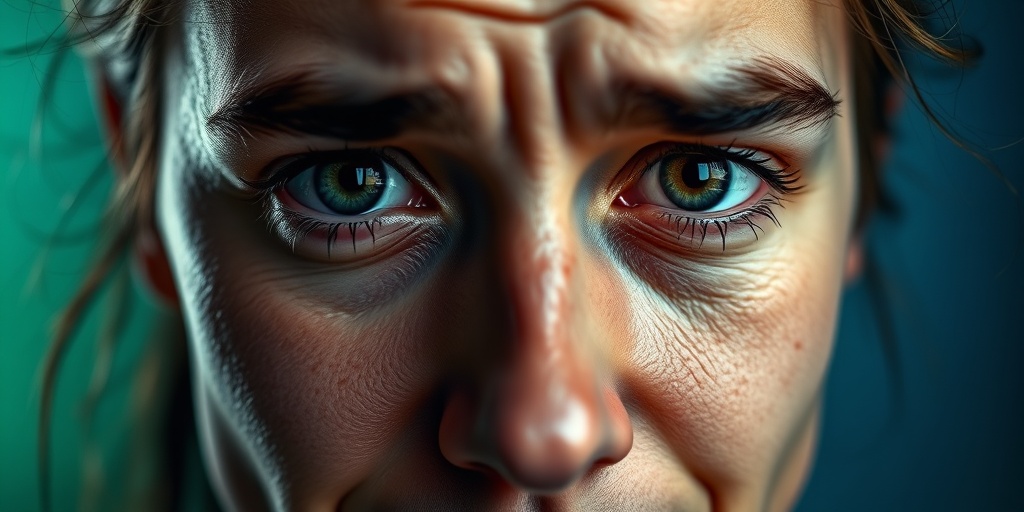 Close-up of a person's face captures joy and sadness, illustrating the complex emotions of bipolar disorder against a gradient background.  2.png