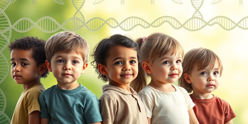 Diverse children represent genetic backgrounds, with DNA overlays symbolizing the genetic nature of HGPS and raising awareness.  3.png