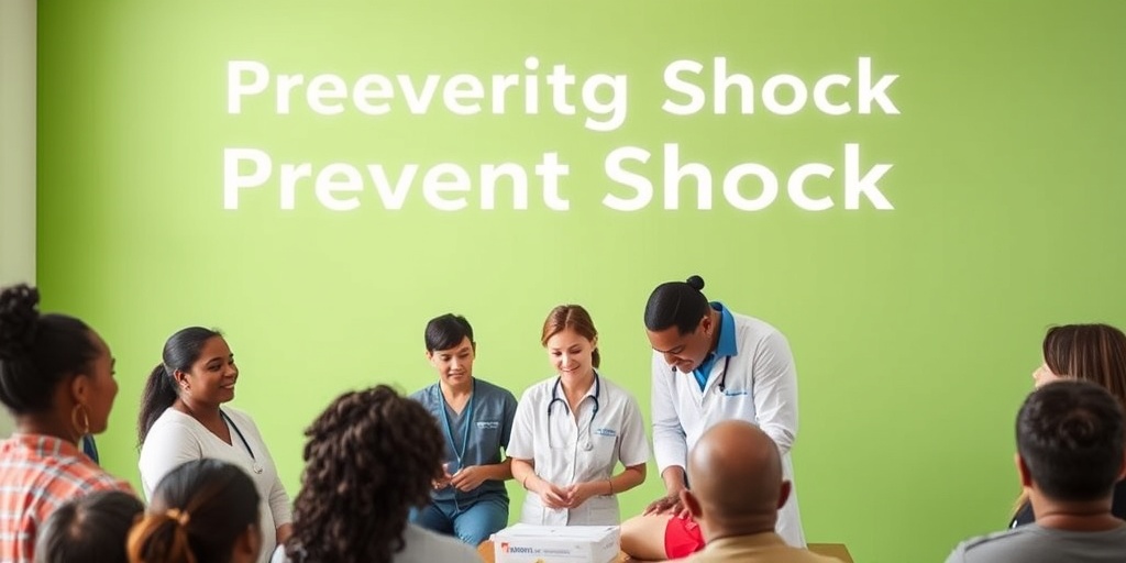 Healthcare professionals demonstrate first aid techniques in a community workshop, promoting awareness and prevention of shock.5.png