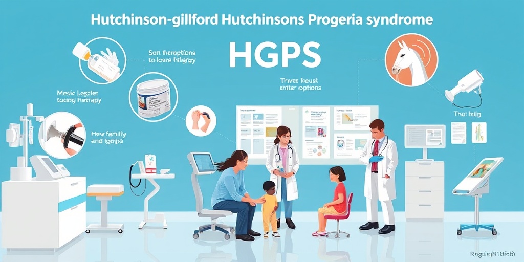 Healthcare professionals discuss treatment options for HGPS in a modern facility, emphasizing collaboration and hope for families.  4.png