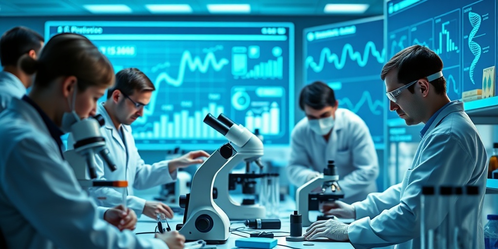 Scientists conduct groundbreaking research on Jakob-Creutzfeldt Disease in a lab, showcasing advanced technology and data projections. 5.png