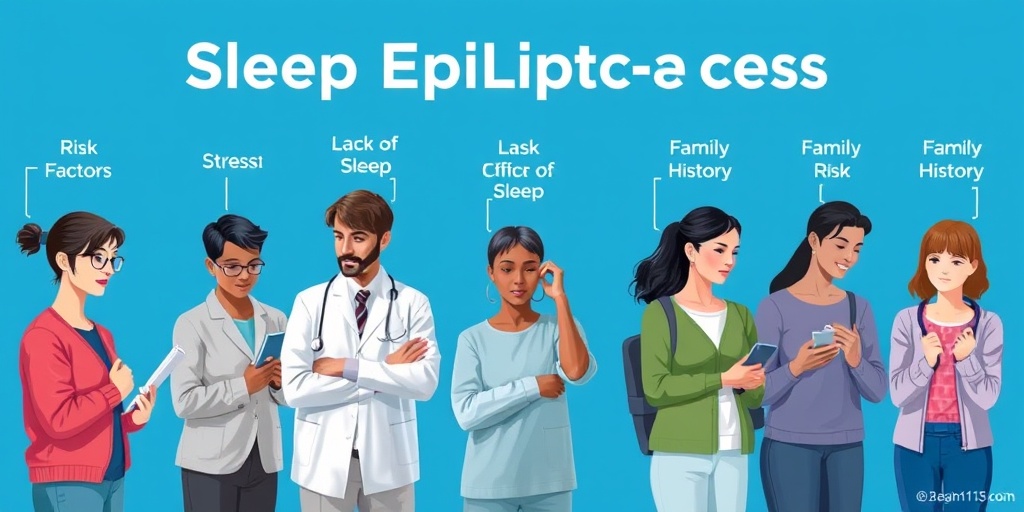 Visual representation of sleep epilepsy risk factors, featuring diverse individuals in a clinical setting with educational elements. 3.png