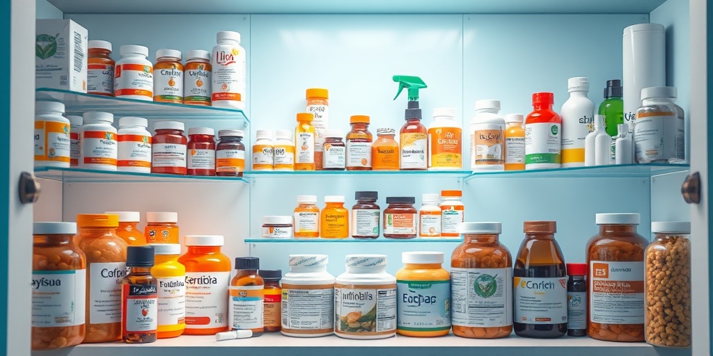A bright medicine cabinet filled with treatment options for spastic colon, showcasing medications and supplements in a hopeful atmosphere.  4.png