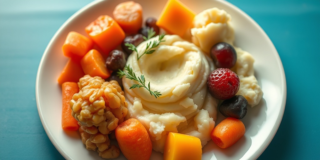 A close-up of a colorful plate designed for stroke survivors, featuring soft textures and inviting warm lighting.  2.png