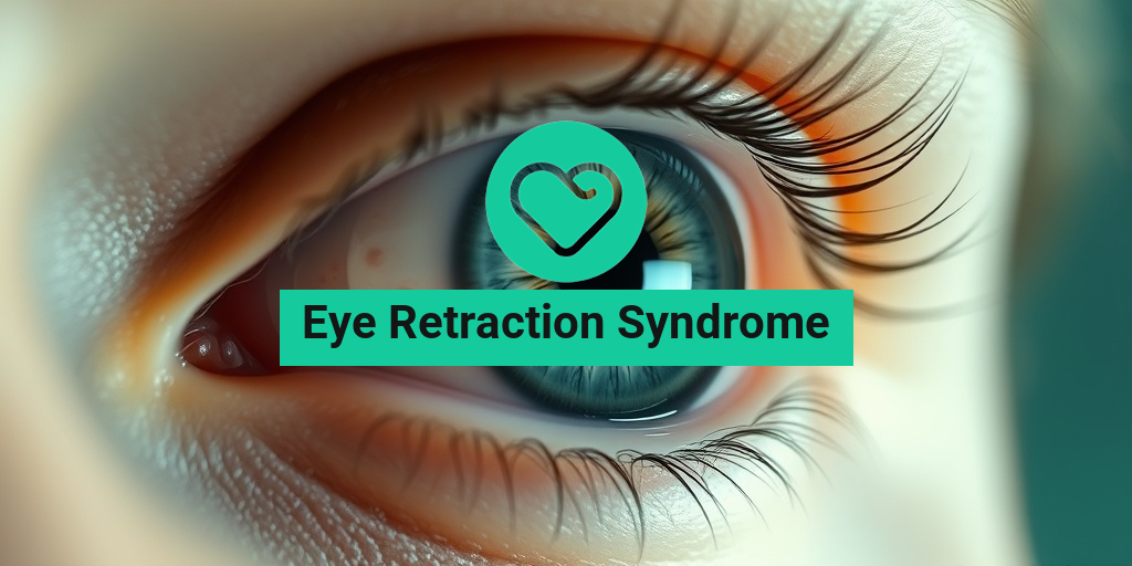 A close-up of a human eye showing retracted eyelids and visible sclera against a soft white background. • Yesil Health AI