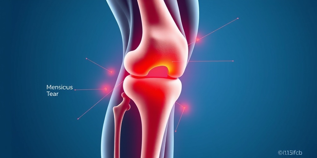 A close-up of a knee joint highlights pain and swelling, showcasing detailed anatomy in a clinical 3D render.  2.png
