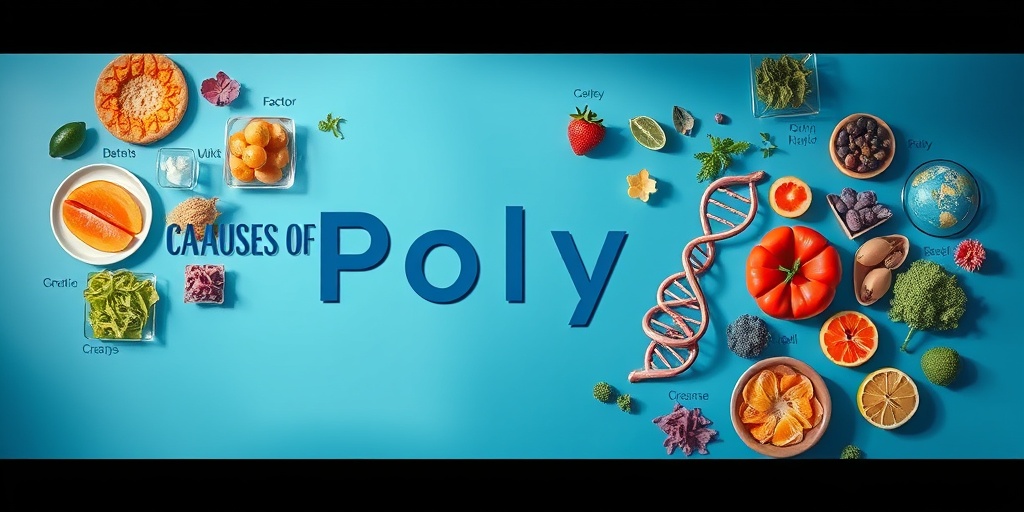A collage depicting causes of polyps, including dietary and genetic factors, set against a subtle blue background.  3.png