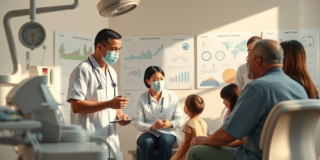 A compassionate healthcare professional discusses TCS treatment options with a family, surrounded by medical tools in a hopeful atmosphere.  4.png
