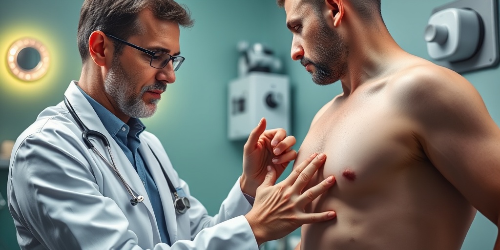 A dermatologist examines a patient's skin in a calming office, highlighting the importance of understanding birthmarks.  2.png