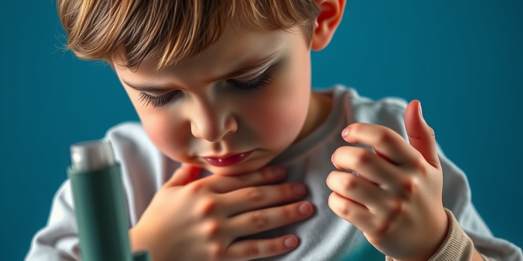 A distressed child clutches their chest, surrounded by medical equipment, highlighting the urgency of asthma care.  2.png