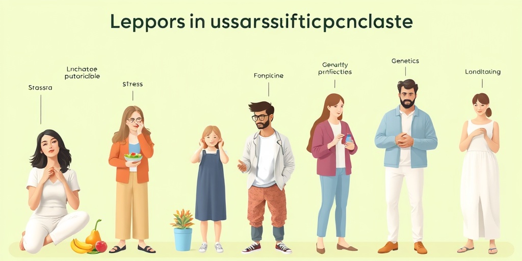 A diverse group of individuals representing various spastic colon risk factors, engaged in relevant activities in a serene setting.  3.png