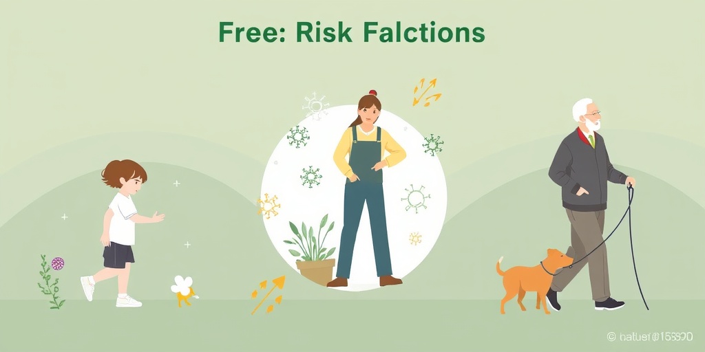 A diverse group of people in various settings, highlighting risk factors for seasonal allergies, surrounded by allergens like pollen. 3.png