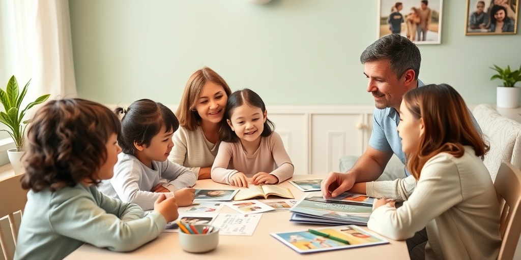 A family discussing ADHD strategies at a table, surrounded by photos, conveying love and understanding in a nurturing space.  5.png