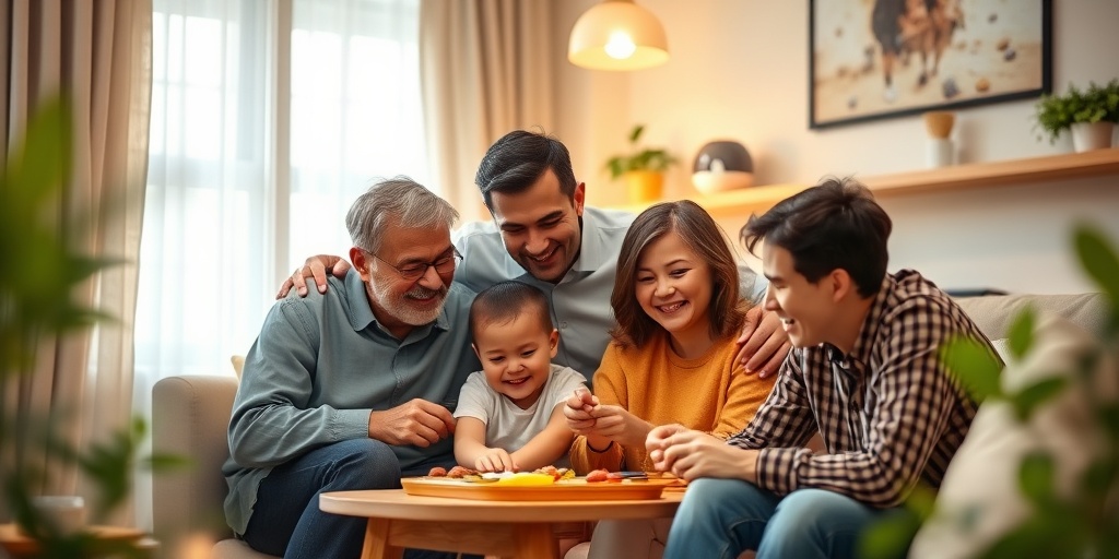 A family enjoying a game together in a cozy home, symbolizing love and resilience while living with Glucosyl Ceramide Lipidosis.  4.png