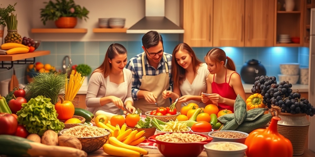 A family prepares a colorful, nutritious meal in a warm kitchen, highlighting healthy eating habits and togetherness.2.png
