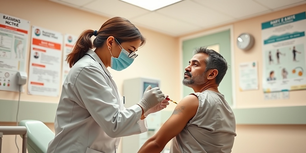 A healthcare professional administering a rabies vaccine in a warm clinical setting, emphasizing the importance of timely treatment.4.png