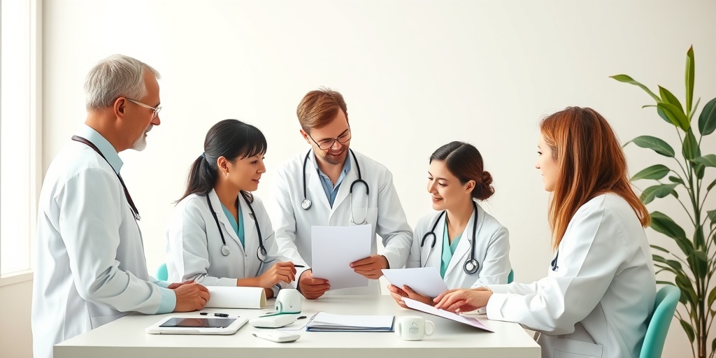 A healthcare team collaborating on treatment options for Agenesis of Commissura Magna Cerebri, promoting teamwork and optimism.  4.png