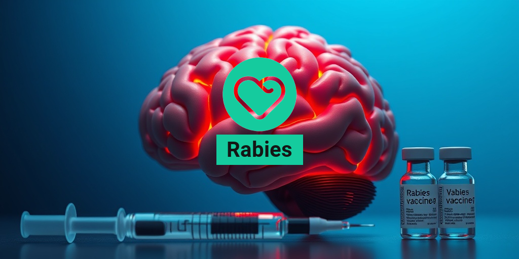 A human brain with highlighted rabies-affected areas, showcasing neural impact against a subtle blue background. • Yesil Health AI