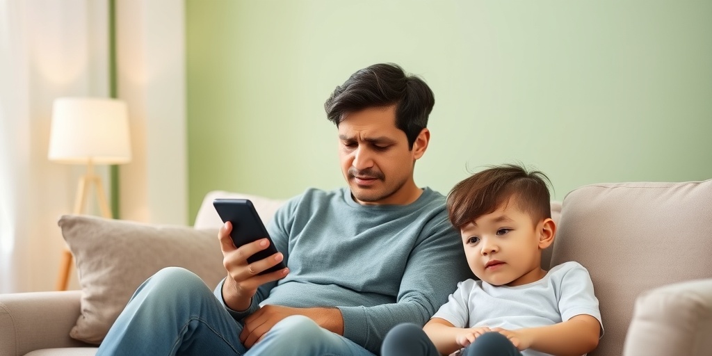A parent and child in a cozy room, discussing the need for help, with hopeful expressions and a phone in hand. 4.png